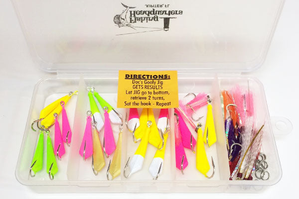 Pompano Jigs Goofy Jig Chartreuse/White Jigs with Pink Teasers 6
