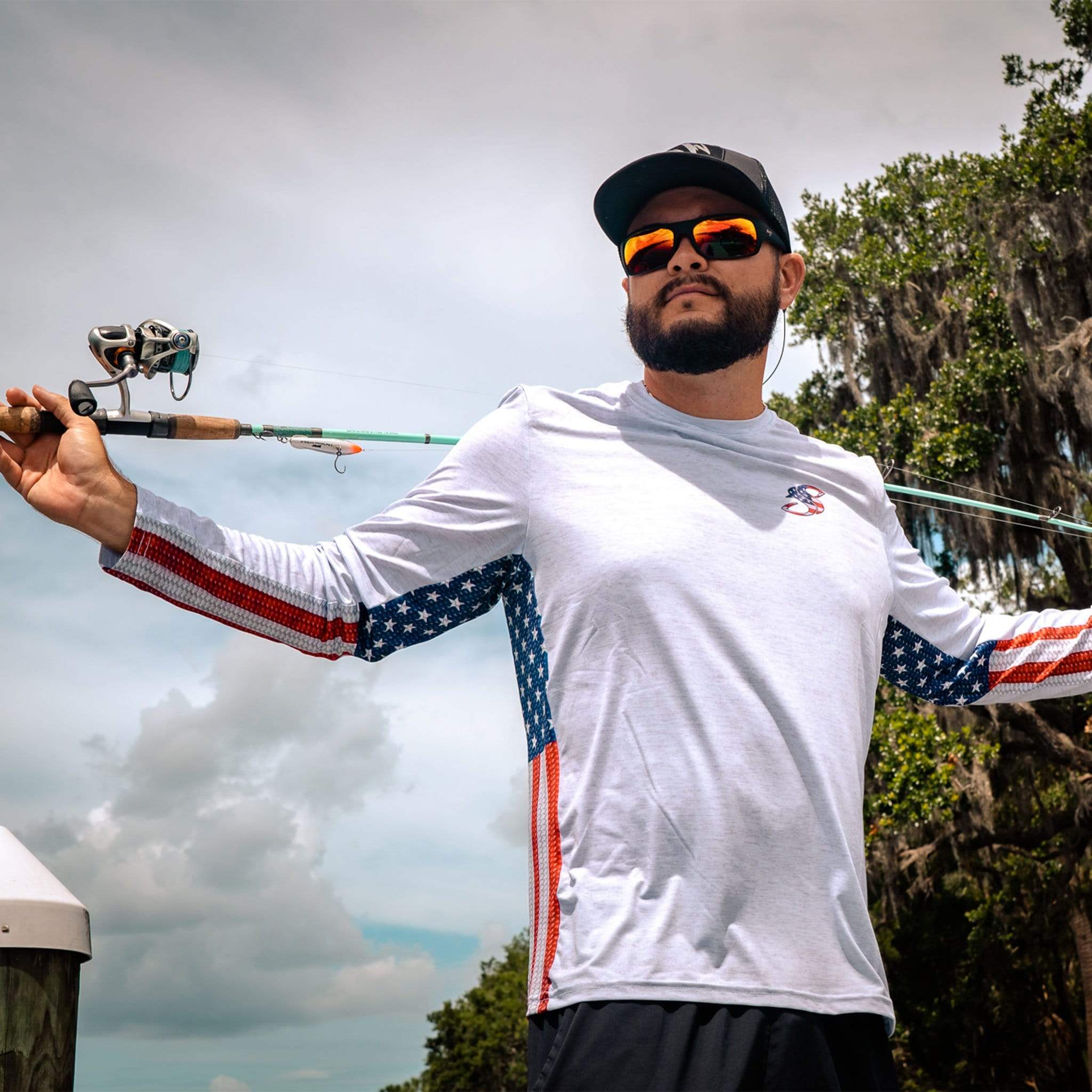 American Flag Stringer Long Sleeve Fishing Shirt