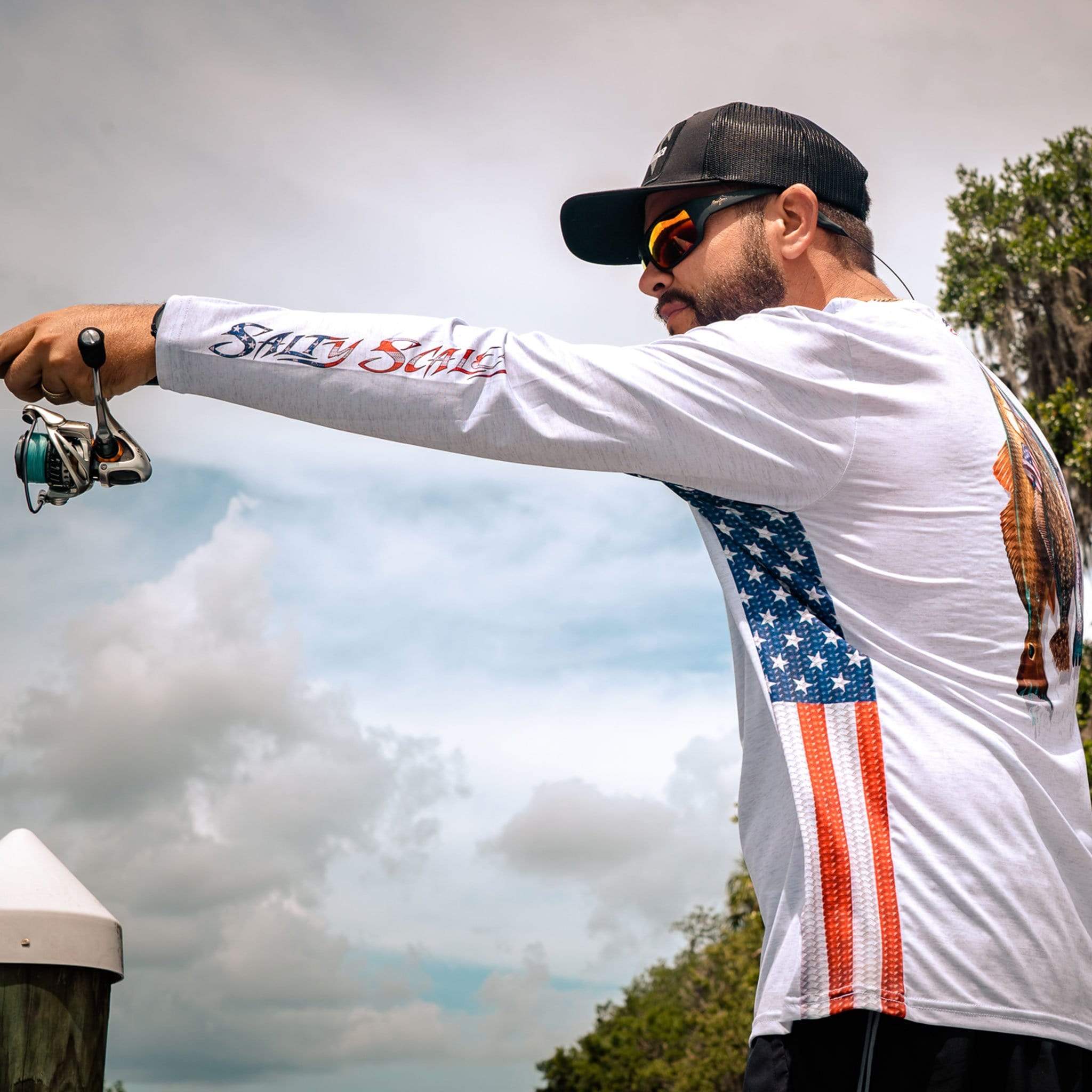 American Flag Stringer Long Sleeve Fishing Shirt