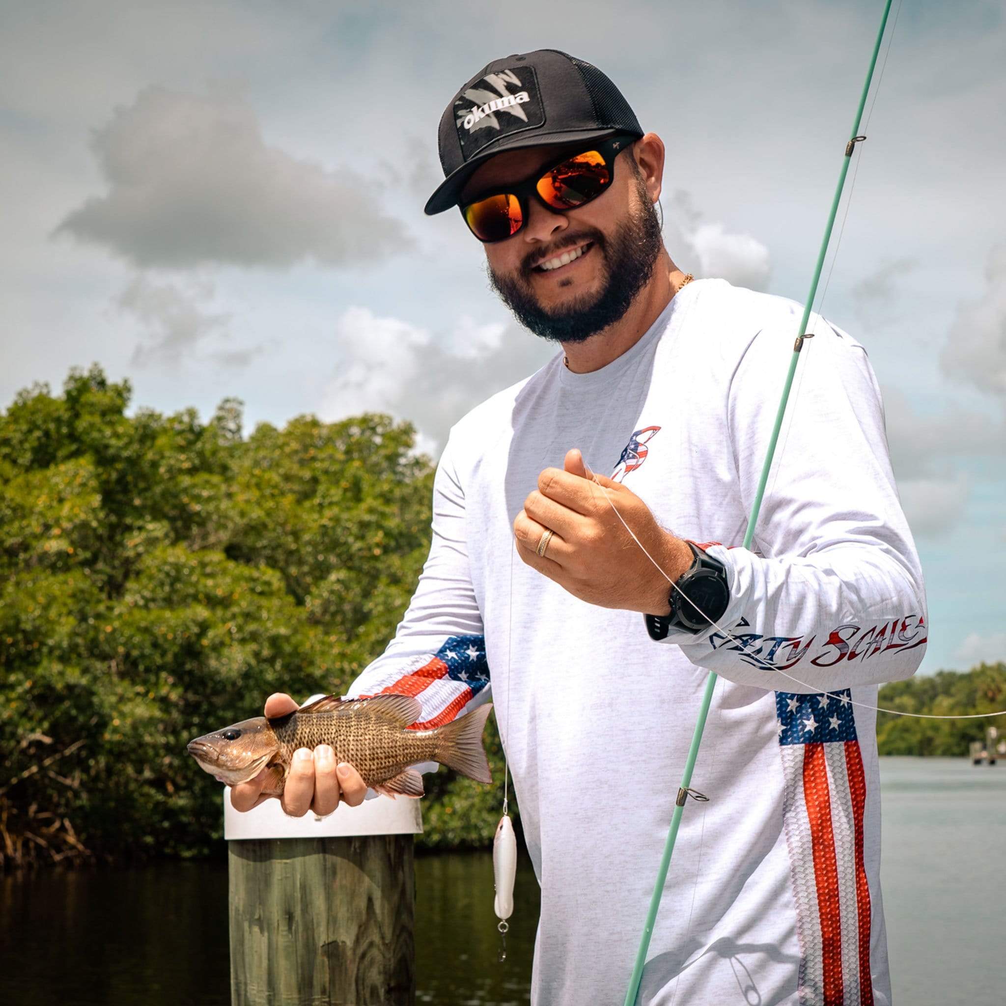 American Flag Stringer Long Sleeve Fishing Shirt