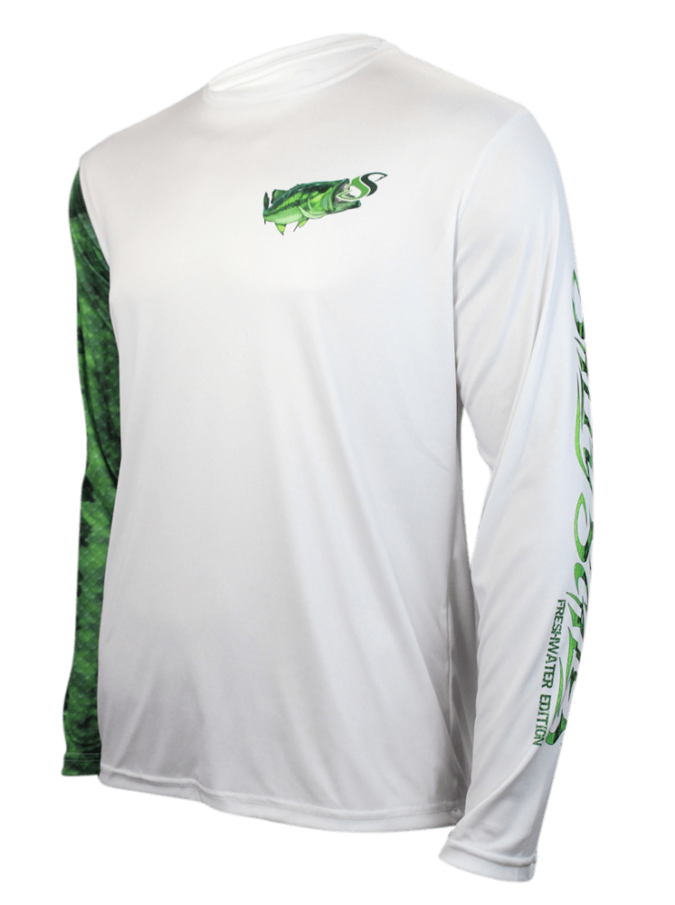 Bigfish BASS Scales Olive UPF50 Long Sleeve Performance Fishing Shirt