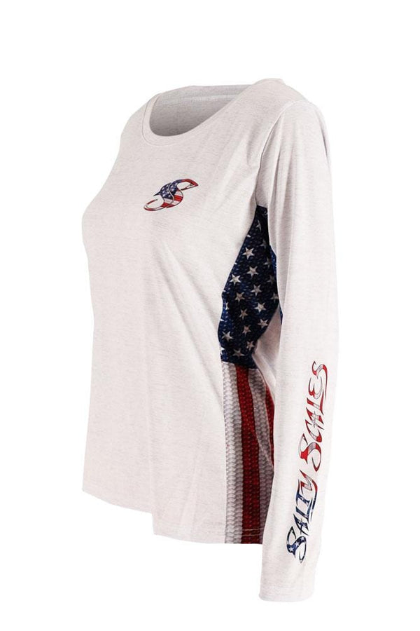 American Flag Stringer Redfish, Trout & Flounder Long Sleeve Fishing Shirt Youth Large,SaltyScales