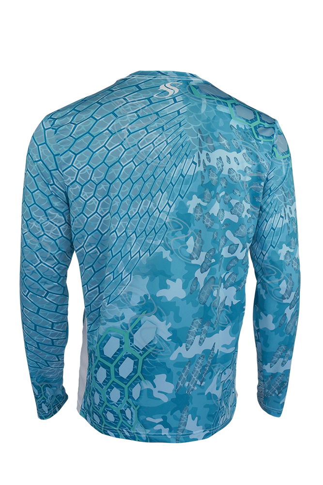 Youth UPF50+ Camo Long Sleeve Fishing Shirt FS14Y, Green Fish Gradient / XL