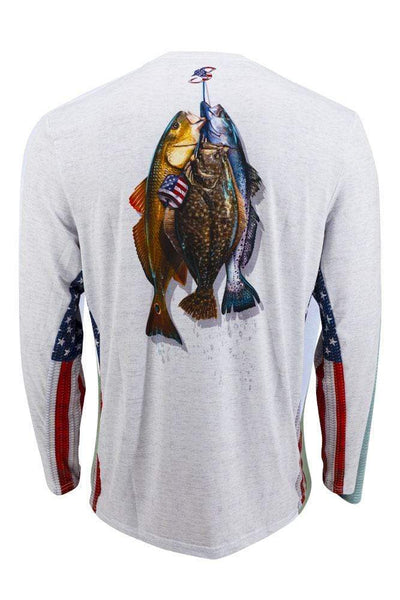 American Flag Stringer Redfish, Trout & Flounder Long Sleeve Fishing Shirt Youth